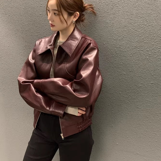 エコレザー ジャケット ジップアップ レディース 韓国 ファッション PU レザー ブルゾン