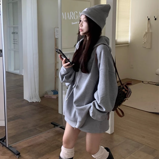 スウェット セットアップ レディース 韓国 ファッション ビッグパーカー ジップアップ ミニタイトスカート