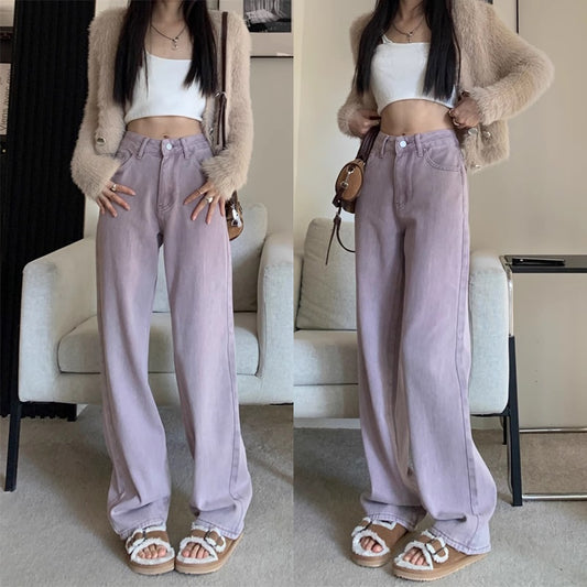 カラーデニム パンツ レディース 韓国 ファッション カラー ジーンズ 春カラー ニュアンスカラー ラベンダー パープル