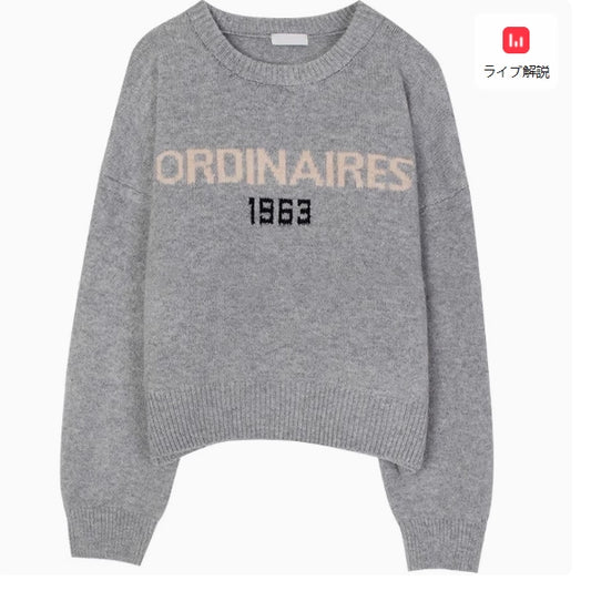 ロゴ ニット レディース 韓国 ファッション トップス 秋冬 セーター ハイゲージ クルーネック