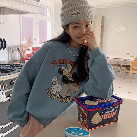 トレーナー レディース キャラクター プリント 韓国 ファッション アメリカン レトロ かわいい オーバーサイズ スウェット