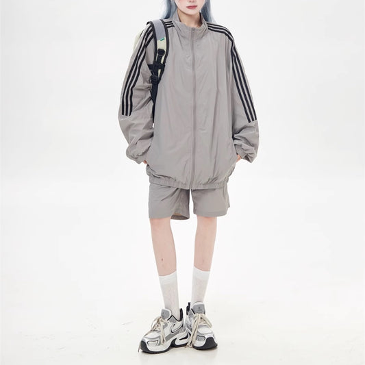 ジャージ セットアップ レディース 韓国 ファッション ナイロンジャージ ハーフパンツ サイドライン トラックジャケット 軽量 夏ジャージ スポーティー