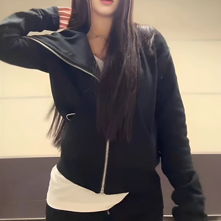ジップ スウェット ジャケット レディース 韓国 ファッション アシメントリー ライダース ブルゾン