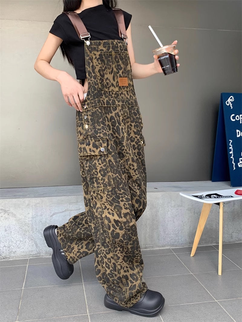 ヒョウ柄 オーバーオール レディース 韓国 ファッション レオパード サロペットパンツ