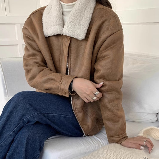 エコレザージャケット ボア襟 レディース 韓国 ファッション メンズライク ライダース ジップジャケット ライダース ブルゾン 冬アウター