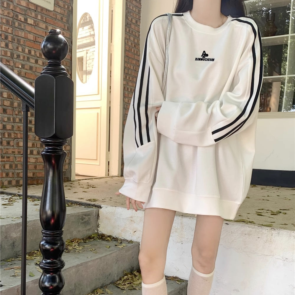 ライン スウェット トレーナー レディース 韓国 ロゴ オーバーサイズ トレーナー 秋冬 トップス