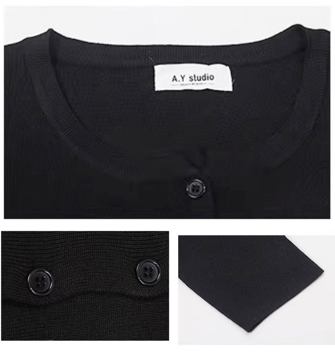 クロップド カーディガン レディース 韓国 ファッション ショート丈 シンプル 黒カーデ 長袖 羽織 夏秋