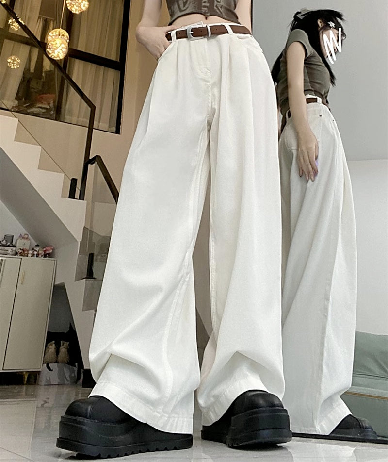 ワイド チノパンツ レディース 韓国 ファッション ハイウエスト ルーズ ストレート ワイドパンツ