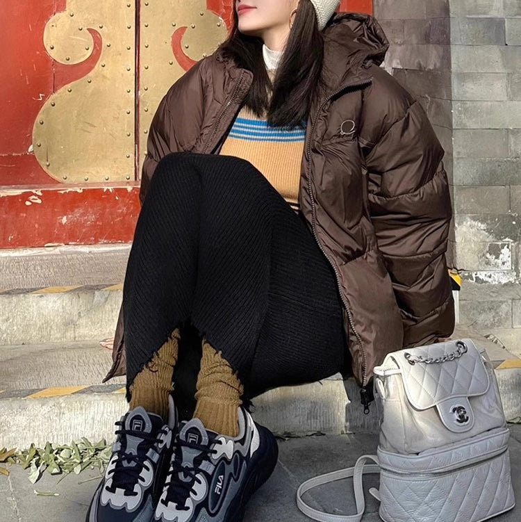 エコダウン ジャケット レディース 韓国 ファッション ブラウン オーバーサイズ 中綿 ジャケット