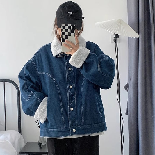 デニム ボア ジャケット レディース 韓国 ファッション アウター 内ボア 防寒 インディゴデニム ブルゾン