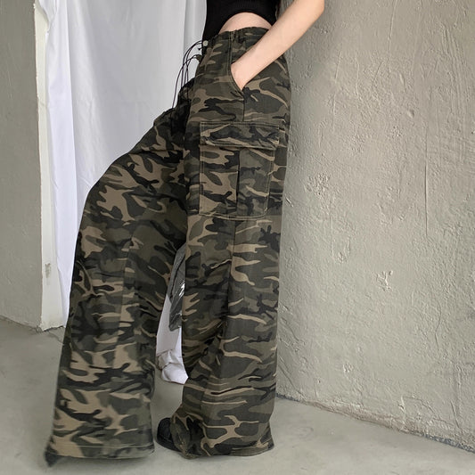 迷彩 ワイド カーゴパンツ レディース 韓国 ファッション カモフラージュワイドパンツ