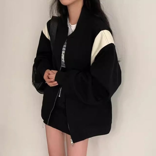 オーバーサイズ ブルゾン レディース 韓国 ファッション ビッグシルエット カラーブロック スタジャン