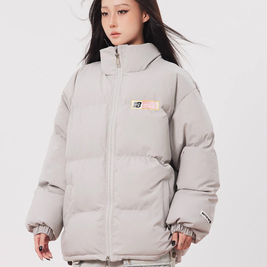 ロゴ エコ ダウン ジャケット レディース 韓国 アウター バックロゴ グラフィック ボリューム 防寒 中綿ジャケット