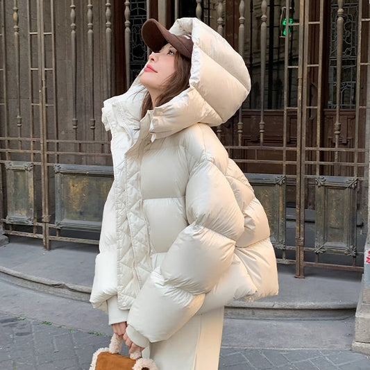 クロップド フード パテッドジャケット レディース 韓国 ファッション アウター ボリューム 防寒 ショート丈 エコダウン フーディー