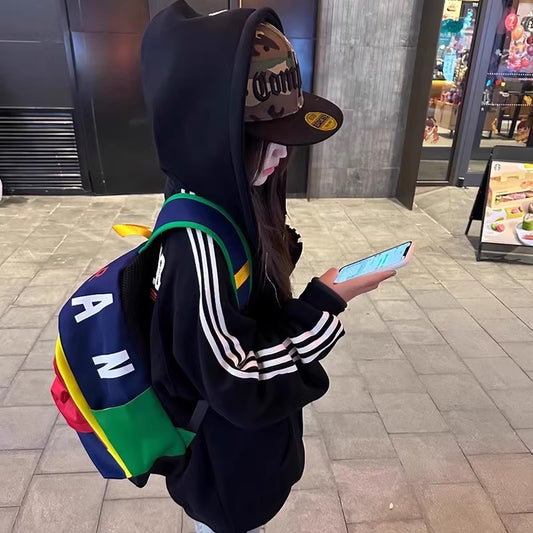 ライン パーカー レディース 韓国 ファッション スポーティー ジップアップ バックプリント ロゴ パーカー