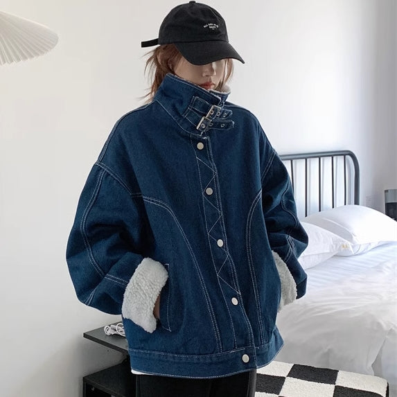 デニム ボア ジャケット レディース 韓国 ファッション アウター 内ボア 防寒 インディゴデニム ブルゾン