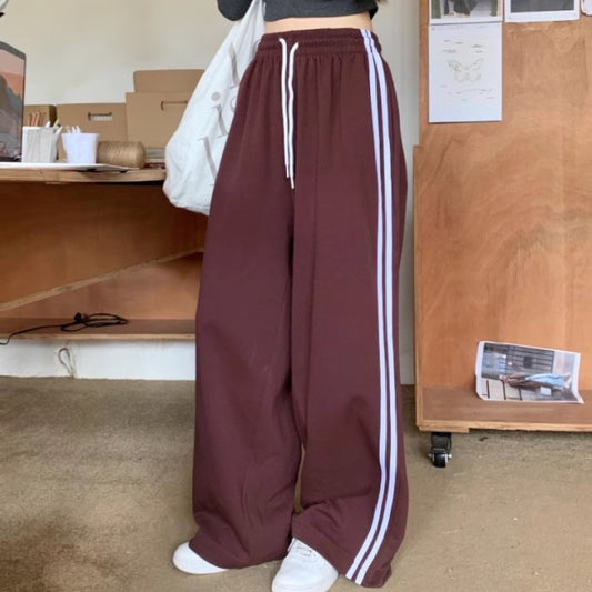 ライン ジャージパンツ レディース 韓国 ファッション サイドライン ワイドパンツ スポーツウェア