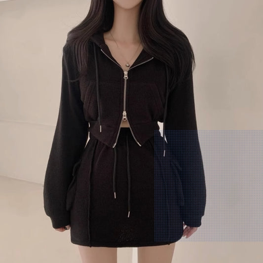 スウェット セットアップ レディース パーカー ミニスカート 上下セット 韓国 ファッション クロップドパーカー カーゴスカート