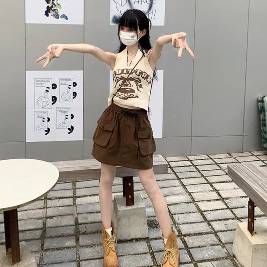 カーゴスカート ミニ レディース 韓国 ファッション サイドポケット カーゴミニ スカート ミリタリー ウエストゴム