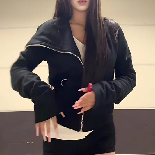 ジップ スウェット ジャケット レディース 韓国 ファッション アシメントリー ライダース ブルゾン