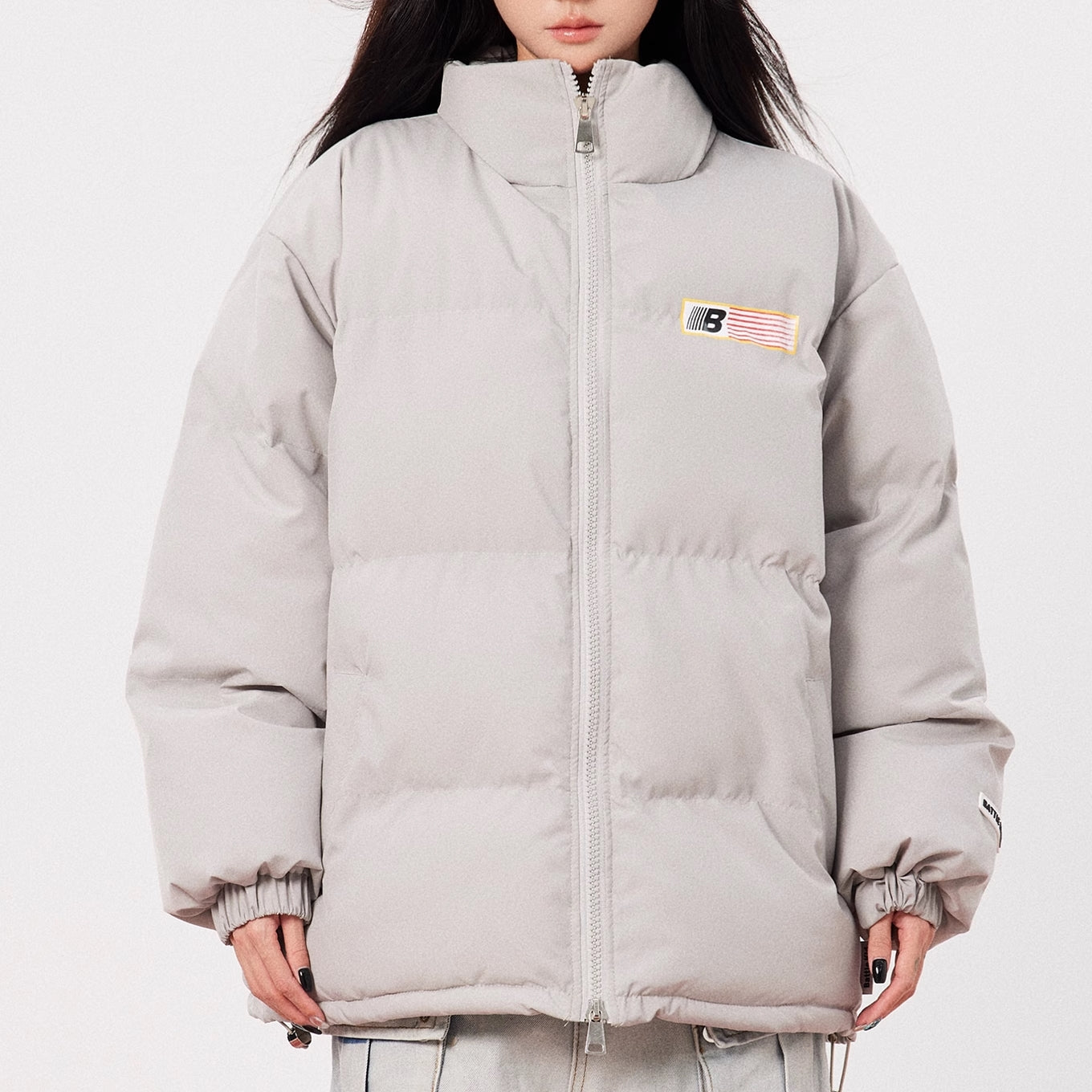 ロゴ エコ ダウン ジャケット レディース 韓国 アウター バックロゴ グラフィック ボリューム 防寒 中綿ジャケット