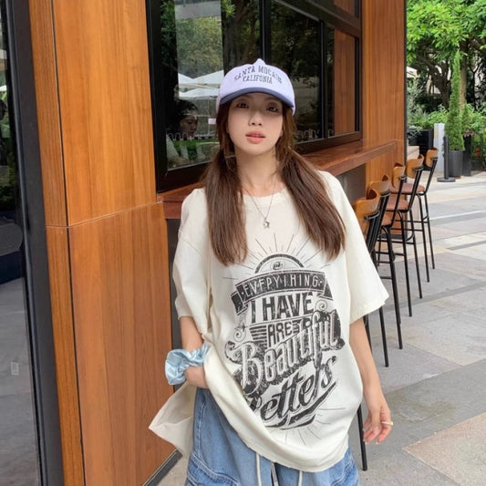 グラフィック ビッグTシャツ レディース 韓国 ファッション ロゴ アメリカン オーバーサイズ T