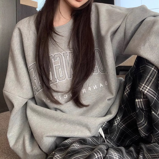 オーバーサイズ ロゴ トレーナー レディース 韓国 ファッション ブラック グレー ビッグシルエット スウェット トレーナー