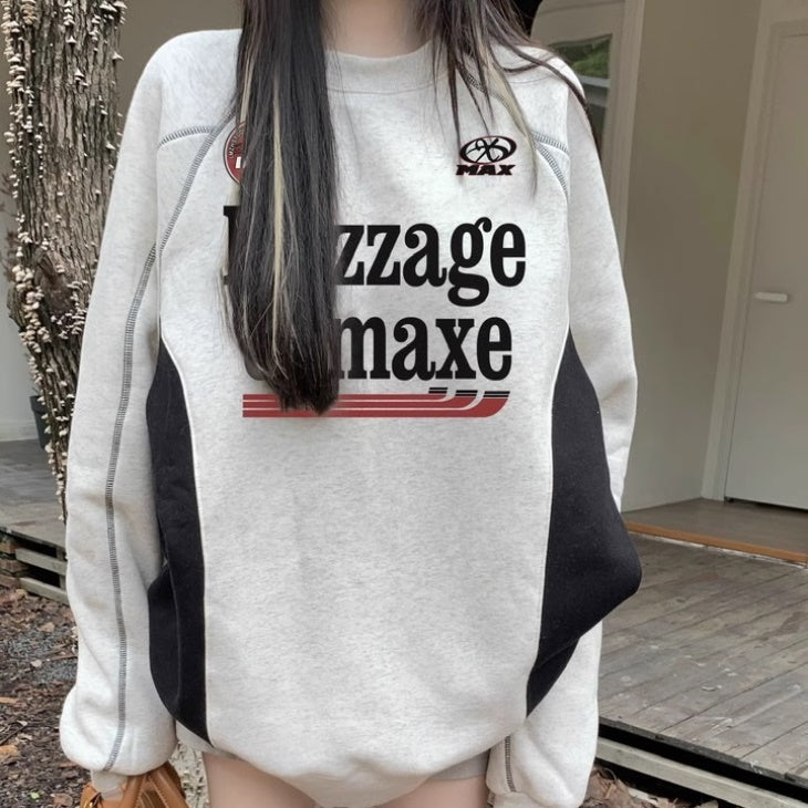 ロゴ トレーナー レディース 韓国 ファッション バイカラー オーバーサイズ スウェット トップス