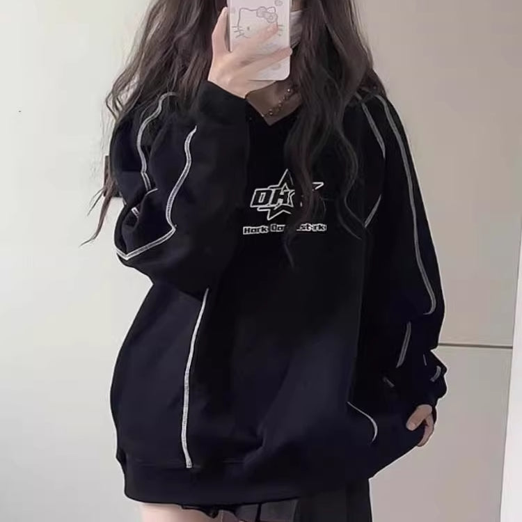 ステッチ ロゴ パーカー レディース 韓国 ファッション オーバーサイズ スウェット プルオーバー フーディー