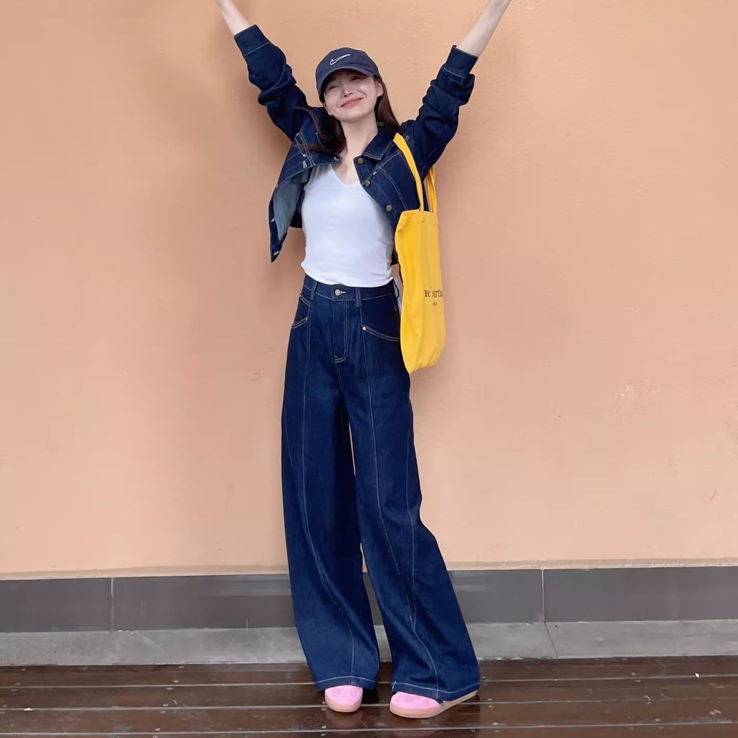 デニム セットアップ レディース 韓国 ファッション デニムジャケット デニムパンツ インディゴ ジーンズ ワイドパンツ