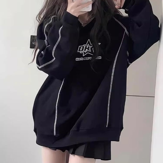 ステッチ ロゴ パーカー レディース 韓国 ファッション オーバーサイズ スウェット プルオーバー フーディー