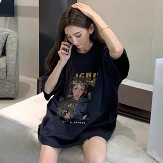 フォト グラフィック Tシャツ レディース 韓国 ファッション コットン ビッグシルエット プリント T