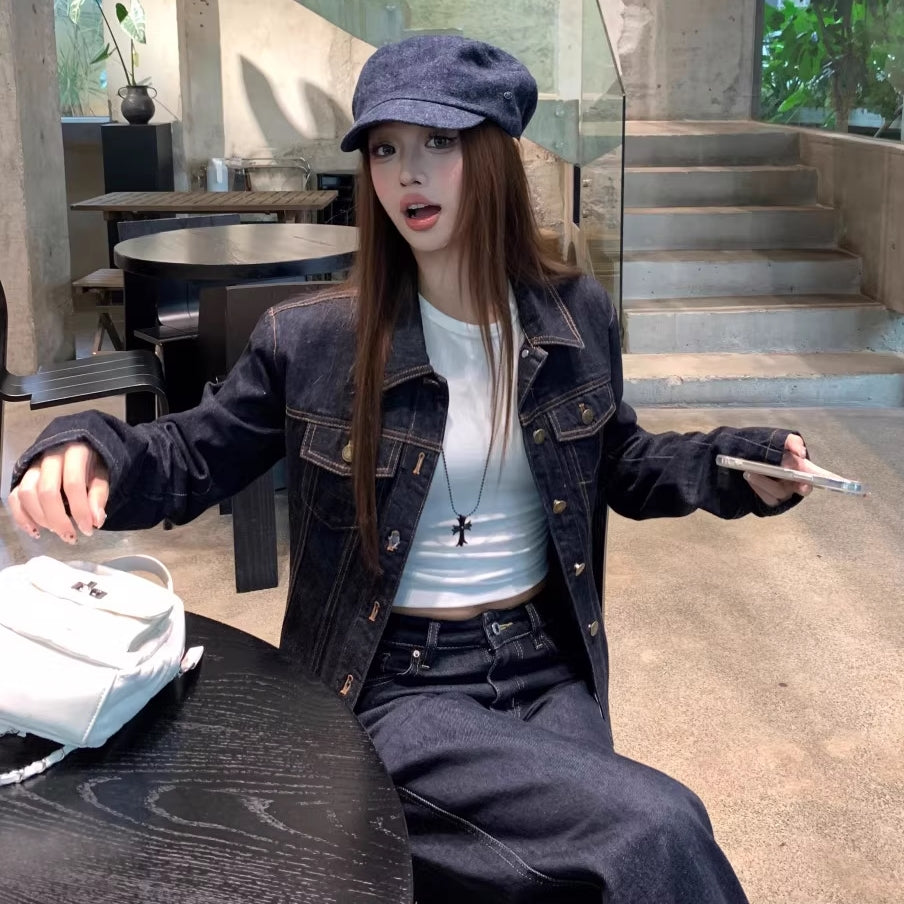 デニム セットアップ レディース インディゴデニム 韓国 ファッション タイト Gジャン フレア デニムパンツ セット