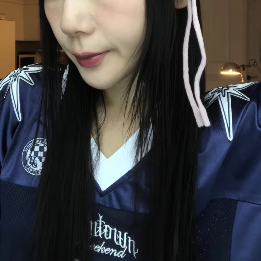 ゲームシャツ レディース 韓国 オーバーサイズ メッシュ 切替 Tシャツ ナンバーロゴ Vネック メンズライク