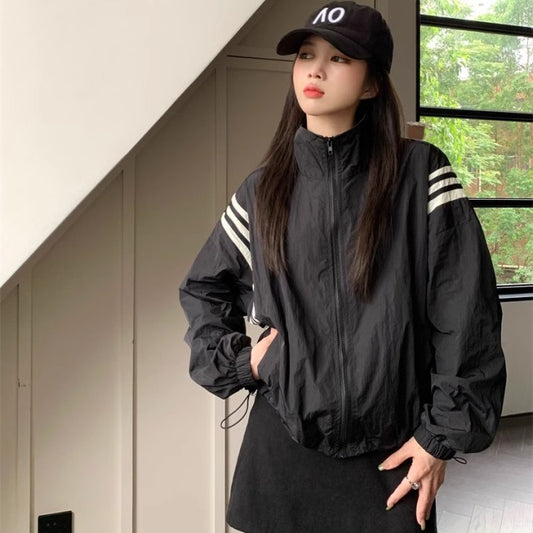 ナイロン ジャケット レディース 韓国 ファッション ライン ラグラン ジップブルゾン オーバーサイズ スポーツ アウター