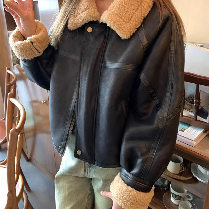 フェイクレザー ジャケット レディース 韓国 ファッション エコレザー ボアジャケット