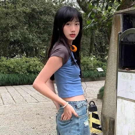 ロゴ Tシャツ レディース タイト クロップド ラグランT レディース 韓国 ファッション バイカラー リンガー チビT