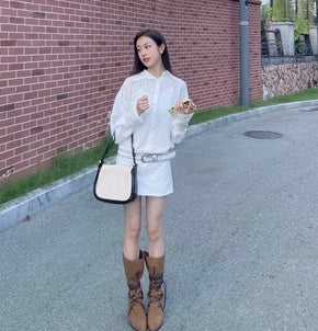 シアー シャツ ミニスカート ドッキング シースルー セットアップ ワンピ ウエスト切り替え レディース シースルー 長袖シャツ