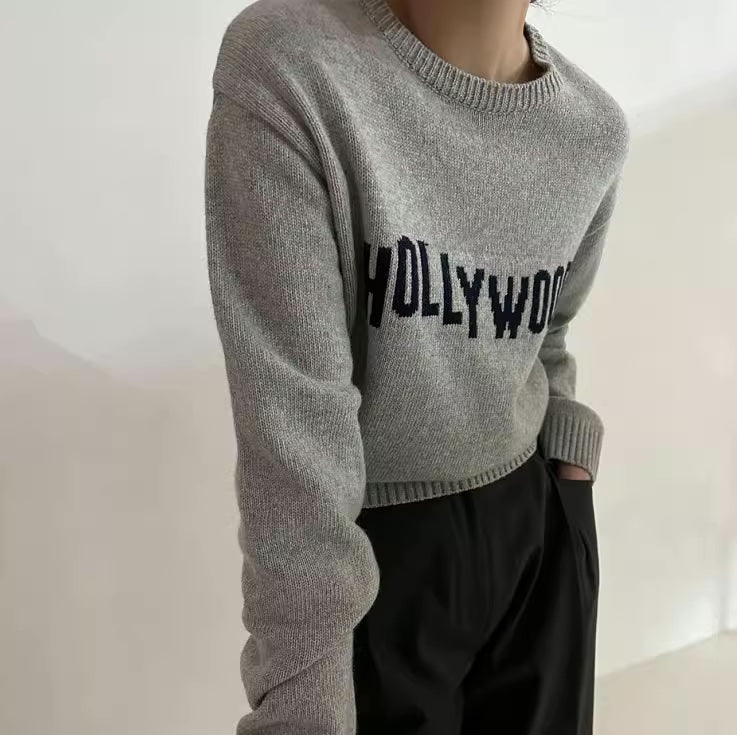 ロゴ ニット レディース 韓国 ファッションクロップド セーター 秋冬 トップス アメカジ ショート丈