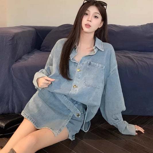 デニム セットアップ レディース 韓国 ファッション デニムシャツ ミニスカート 上下セット