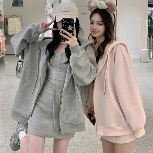 セットアップ レディース ジップパーカー ミニスカート ノースリーブ 3点セット 韓国 ファッション 秋冬 コーデ セット