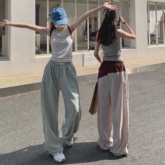ナイロン ワイドパンツ レディース 韓国 パラシュートパンツ サイドライン バイカラー おしゃれ シャカパン
