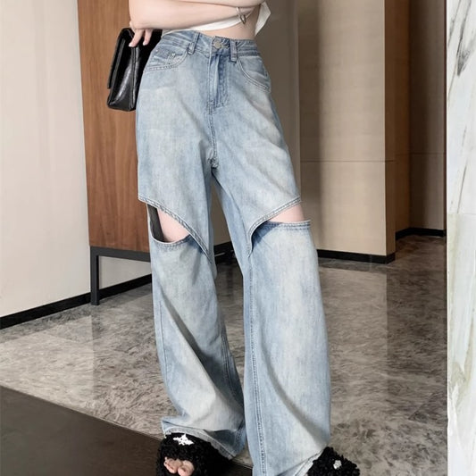 カットオフ デニムパンツ レディース 韓国 ファッション ダメージ ジーンズ デニム ワイドパンツ 夏