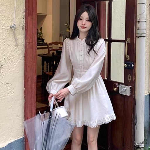 レース ミニワンピース レディース 韓国 ファッション 白ワンピ 清楚 上品 ガーリー 春夏 フレア ワンピ