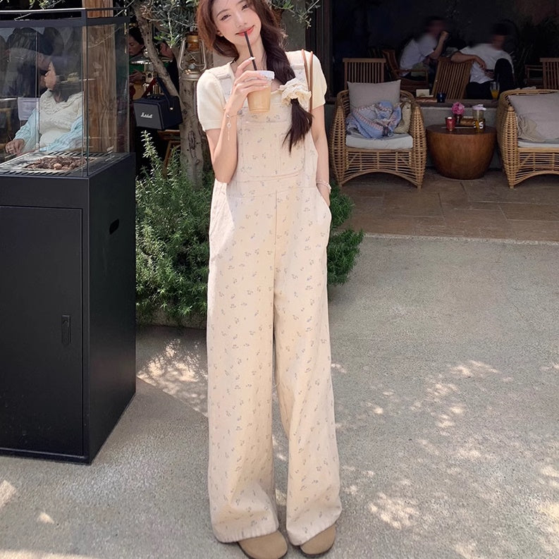 花柄 オーバーオール レディース 韓国 ファッション オーバーサイズ サロペットパンツ