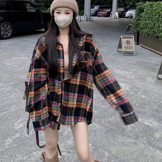 チェック シャツ レディース 韓国 ファッション オーバーサイズ ビッグシャツ マルチチェック 羽織りシャツ