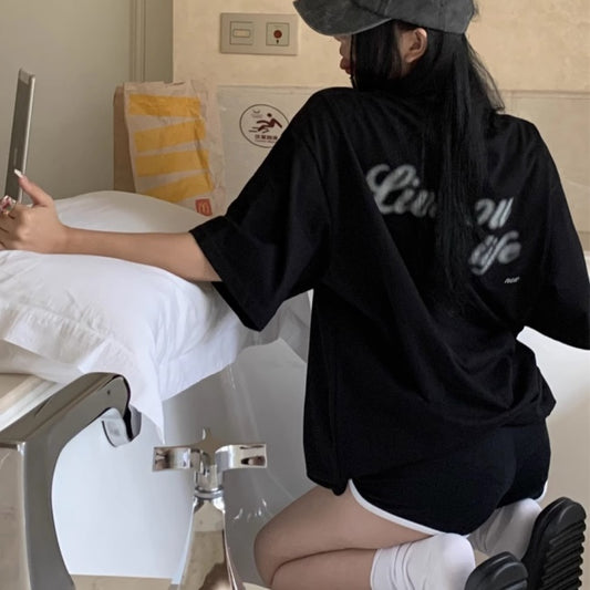 グラフィック Tシャツ レディース 韓国 ストリート バックロゴ ビッグシルエット T 夏トップス