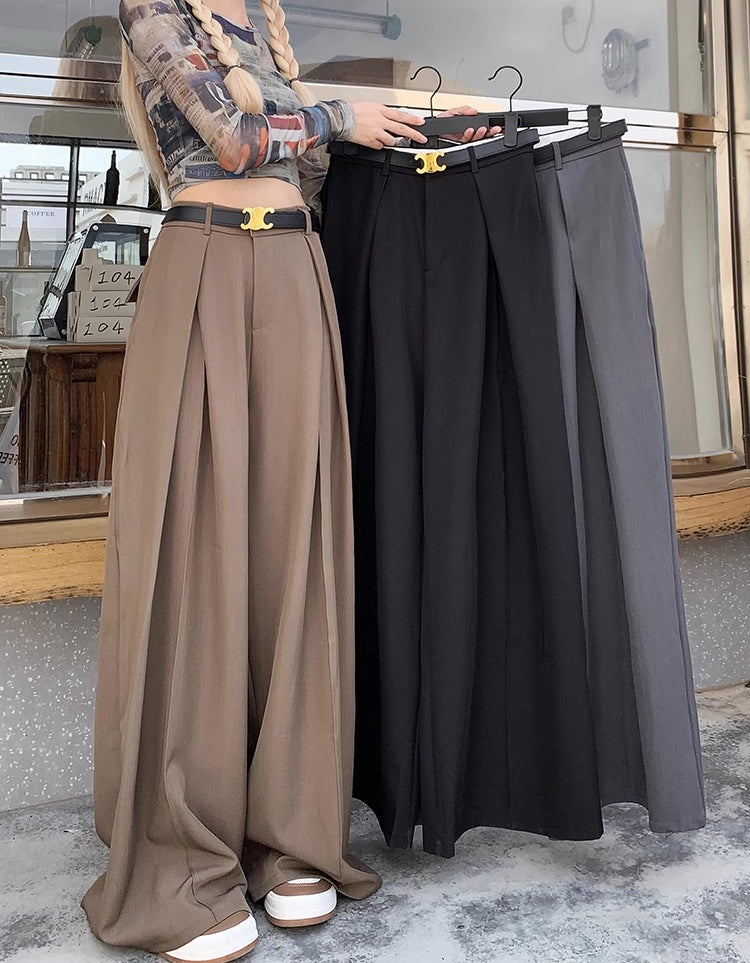 タック ワイドパンツ レディース 韓国 ファッション タックパンツ 秋冬 ボリュームパンツ