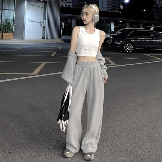 セットアップ レディース スウェット クロップドパーカー & ワイドパンツ 上下セット 韓国 ファッション ジップアップ ジップパーカー