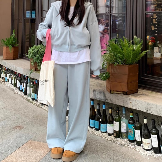 パーカーセットアップ レディース 韓国 ファッション スウェット ジップパーカー ワイドパンツ 上下2点セット